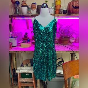 Jerry Beck green & black sequined mini dress